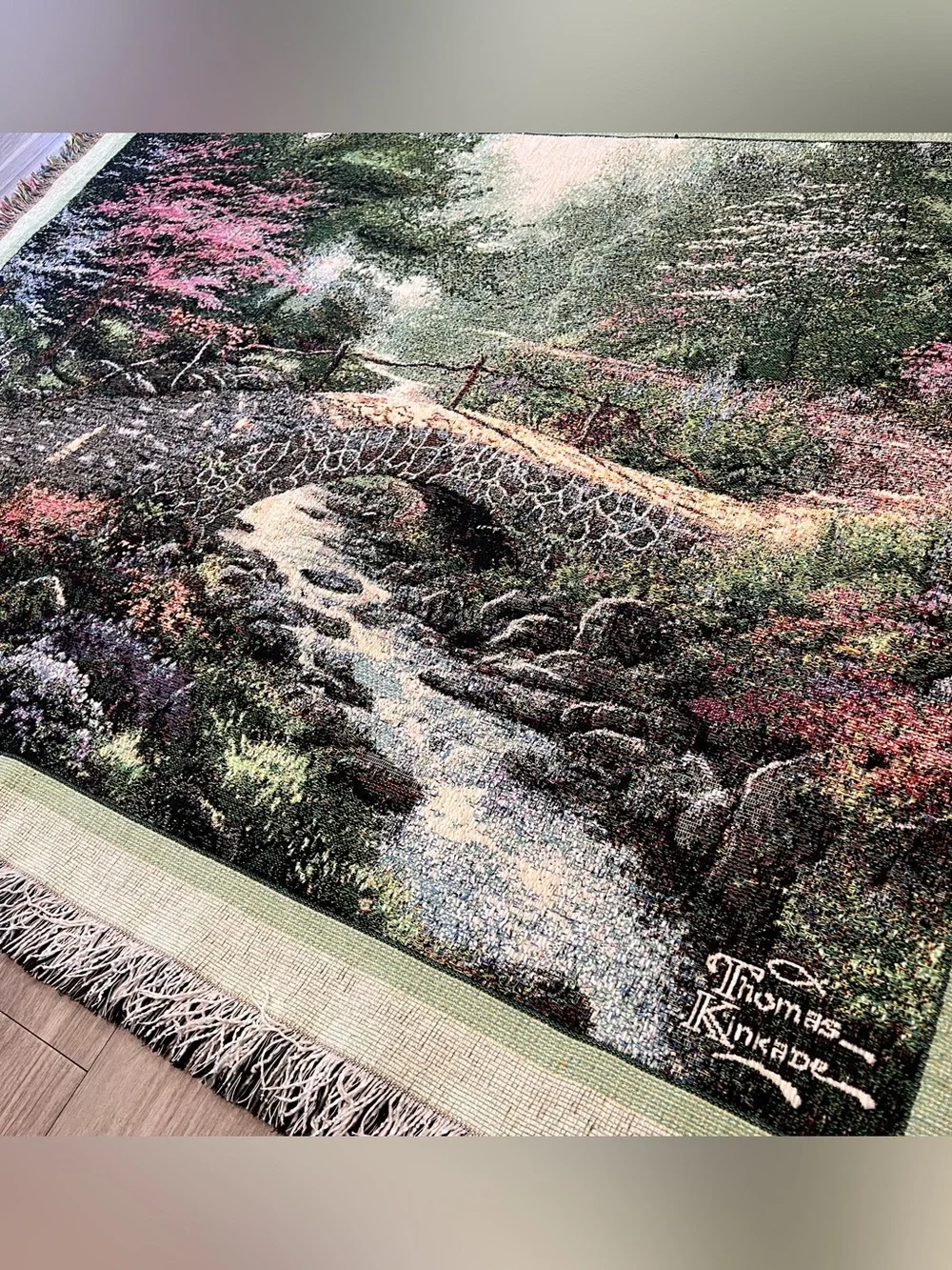 Thomas Kinkade Woven Tapestry Throw Blanket Made USA Stonebridge Creek